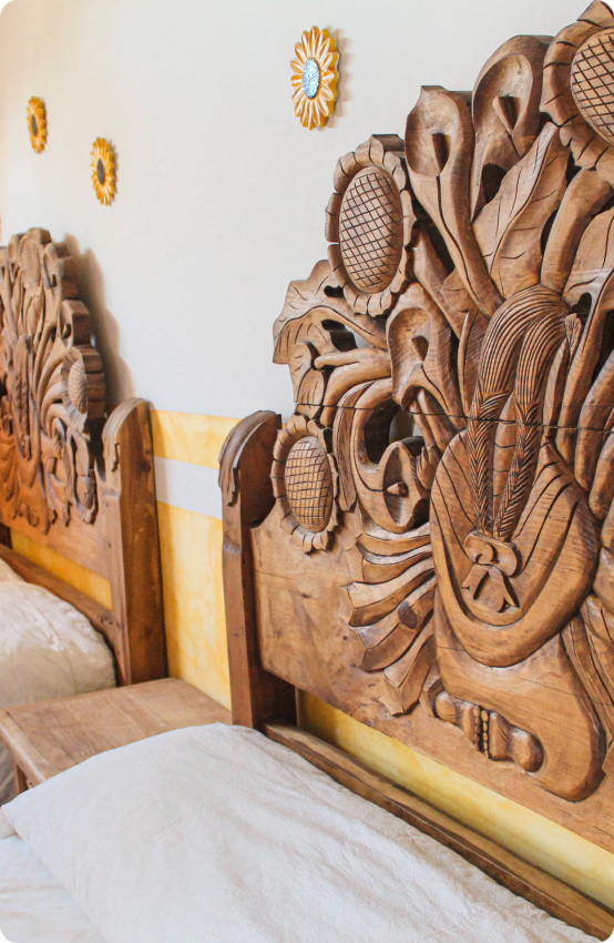 Close-Up of Carved Wooden Mexican Headboards